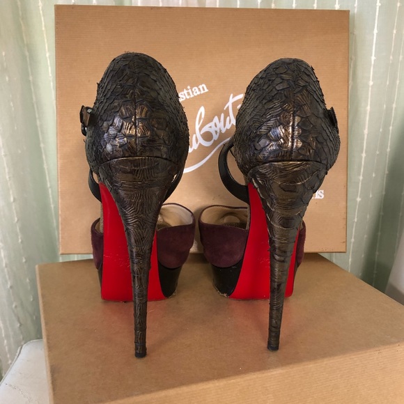 Rare Louboutin Suede & Python Mary Jane - Picture 8 of 14